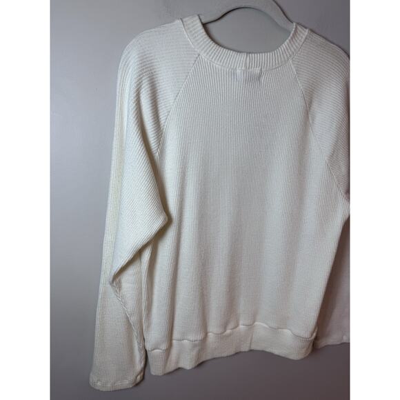 MONROW Ivory Ribbed Crewneck Sweater Pull Over Women's Sz Large NWT - Picture 7 of 10